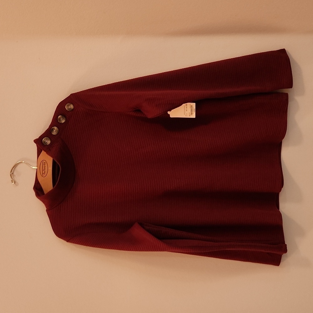 ST. Bays Dressy Ribbed Cowl Neck Ruby Red Pullover Women's Top